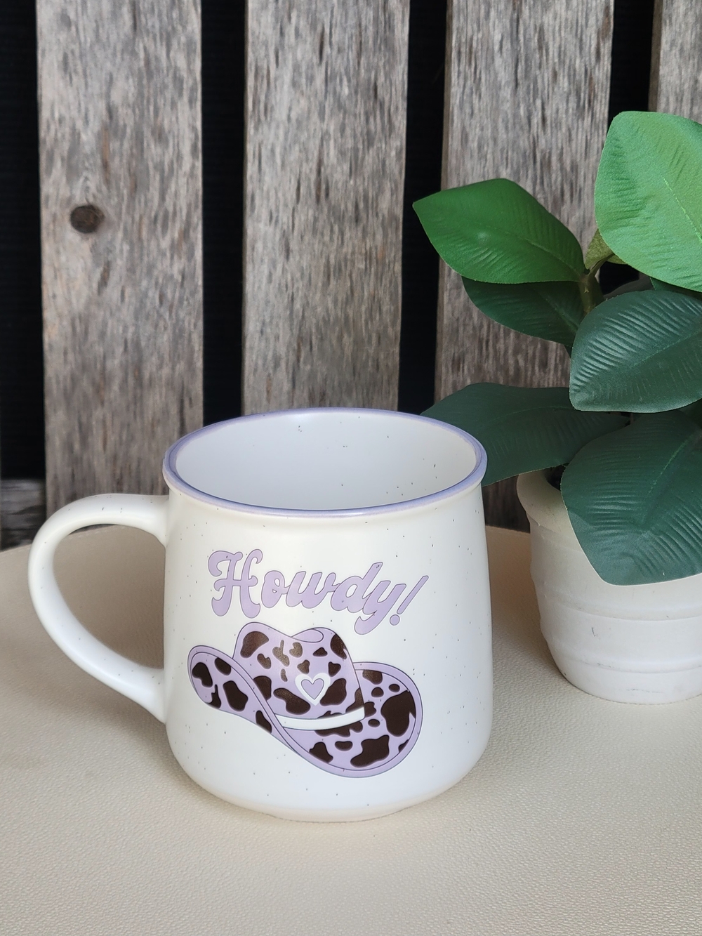 Howdy! Lavender & Black Rimmed Hat Ceramic Mug - Picture 2 of 5